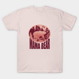 Red and Pink Woodland Mama Bear T-Shirt